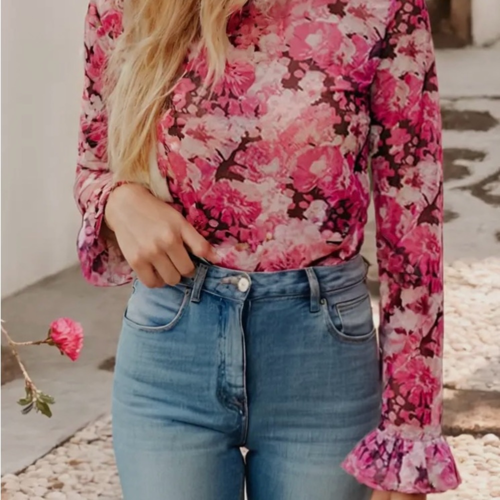 Floral Pink Long Sleeve Women's Top